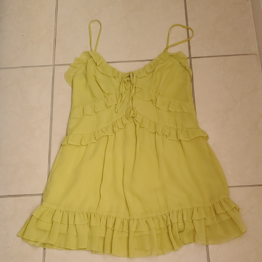 Forever 21 Green Ruffled Babydoll Mini Dress for Casual Wear